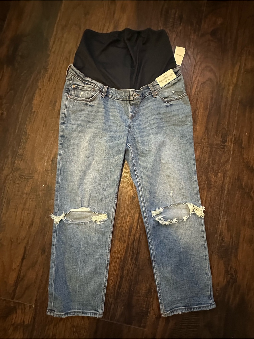 Abercrombie & Fitch Distressed Blue Straight Leg Maternity Jeans